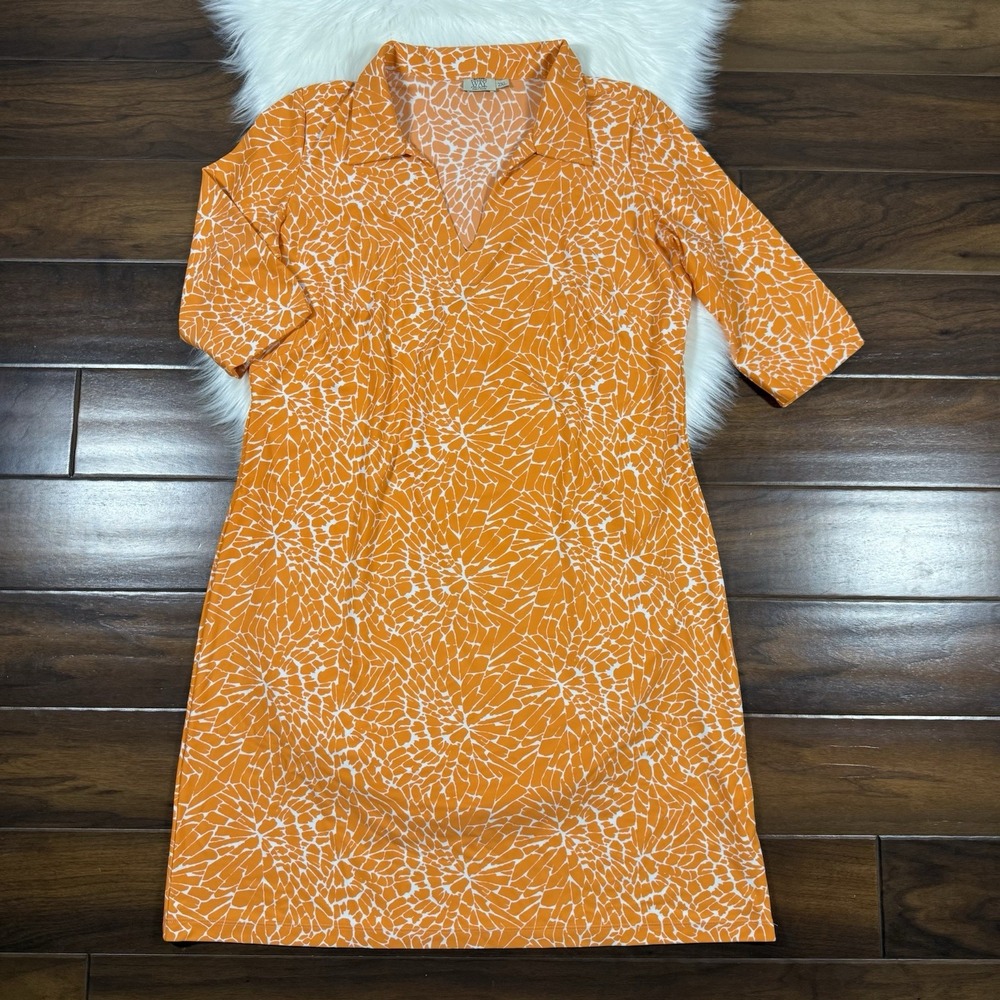 Katherine Way Women's Size 2XL Orange Animal Print Collared 3/4 Sleeve Dress‎